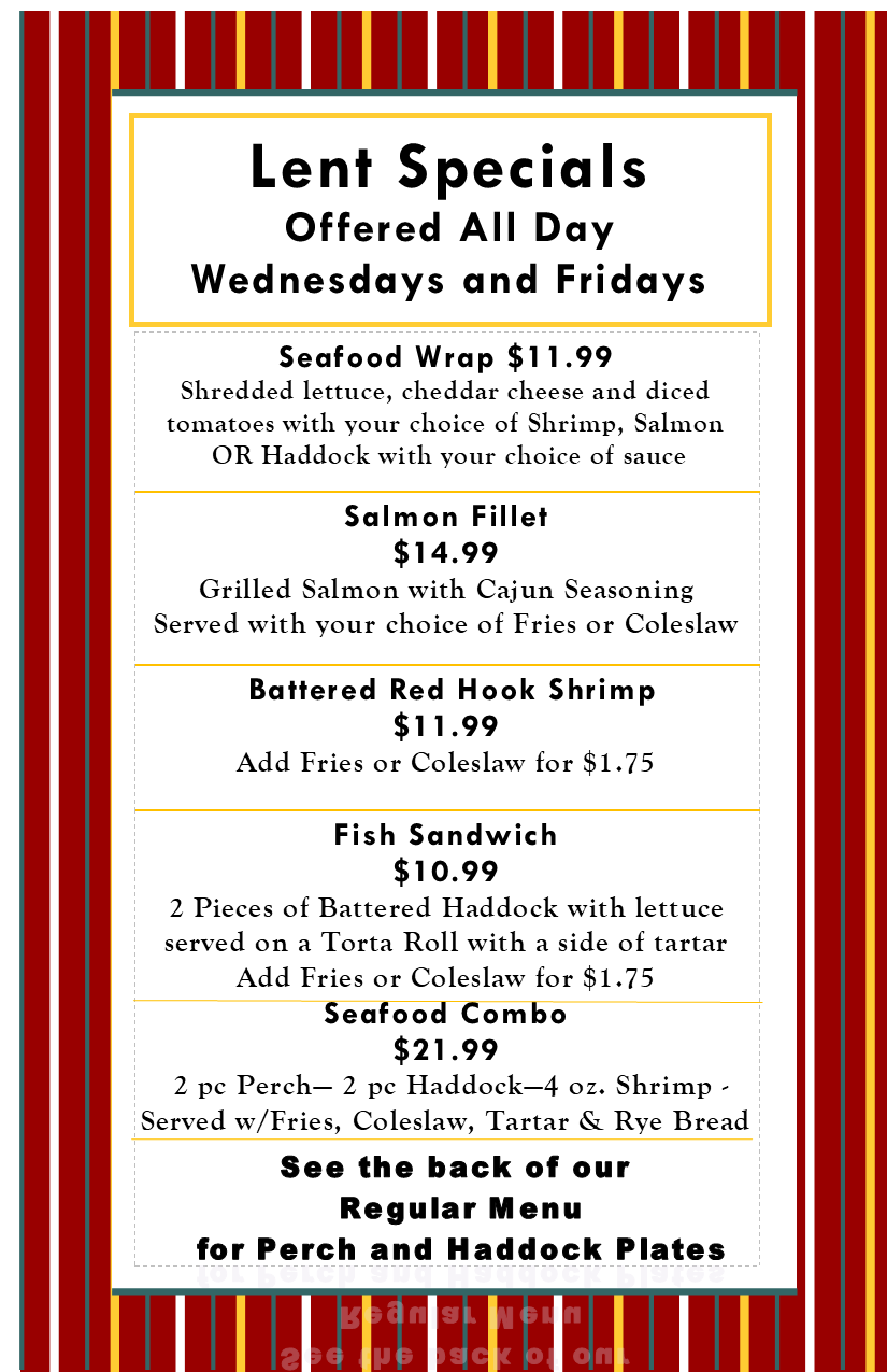 King Pin Lanes > FOOD MENU > LENT SPECIALS